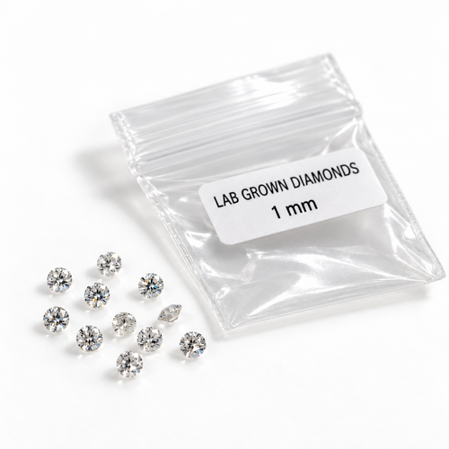 1 mm Lab-Grown Diamonds — G–H Color, VVS1

* Diamond type: Lab-grown diamond
* Shape: Round brilliant
* Diameter: 1.0 mm per stone
* Color: G–H — near colorless
* Clarity: VVS1 — very, very slightly included
* Approximate weight: 0.005 carat per stone
* Approximate count: 200 stones per carat
* Sold as: Loose, unset diamonds
* Ideal for: Fine pavé, halo accents, and detailed jewelry settings

Carat weight and stones per carat are estimates and vary with cut proportions.